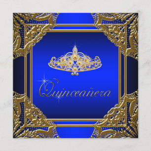 Convite Elegante Quinceanera Azul Real e Dourado