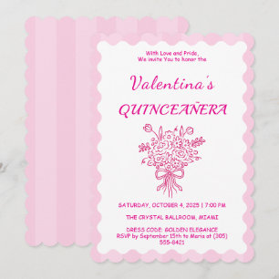 Convite Elegante Quinceañera Buquê Floral   Rosa e Branco