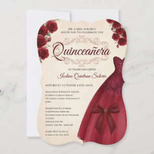 Convite Elegante Quinceanera Chic de 15 Anos em Borgonha