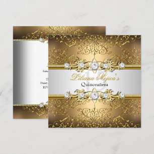 Convite Elegante Quinceanera com Redemoinho de Ouro e Prat