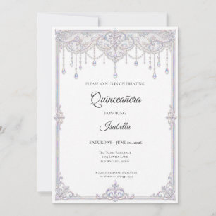 Convite Elegante Quinceañera com Renda Iridescente