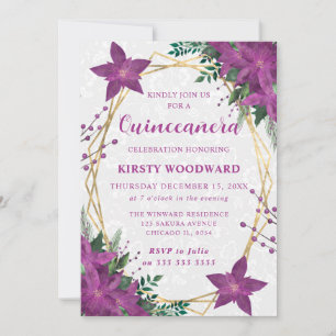 Convite Elegante Quinceanera de Inverno com Poinsettia Rox