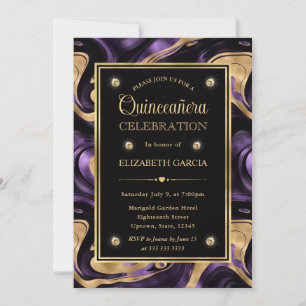 Convite Elegante Quinceanera de Ouro e Rouxinol Fundido