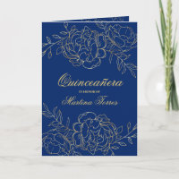 Elegante Quinceanera Dourado Azul Real Floral Fina