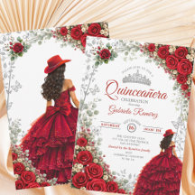 Elegante Quinceañera em Aquarela Vermelha e Prata