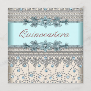 Convite Elegante Quinceanera em Marfim e Azul Turquesa