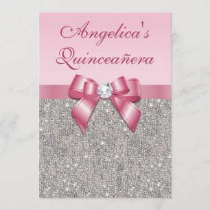 Convite Elegante Quinceañera Faux Sequins Silver Arco Ros
