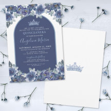 Elegante Quinceanera Floral em Aquarela Azul