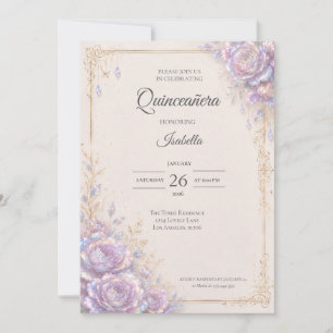 Convite Elegante Quinceañera Floral Iridescente