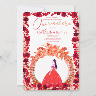 Convite Elegante Quinceañera Floral Rosa