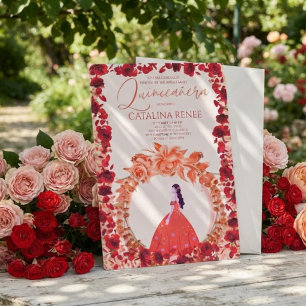 Convite Elegante Quinceañera Floral Rosa