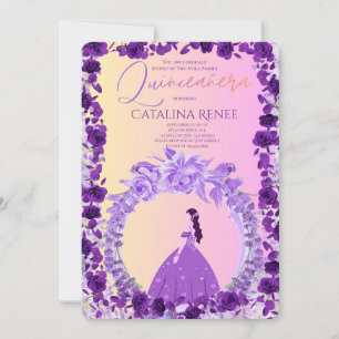 Convite Elegante Quinceañera Floral Rosa