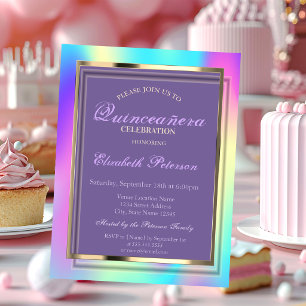 Convite Elegante Quinceañera Holográfica com Ombre