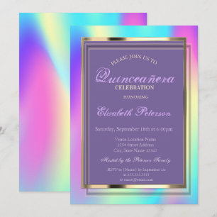 Convite Elegante Quinceañera Holográfica com Ombre