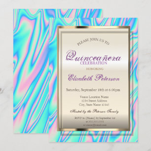 Convite Elegante Quinceañera Holográfica da Moda