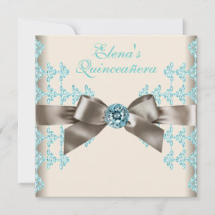 Convite Elegante Quinceanera Marrom e Azul Turquesa