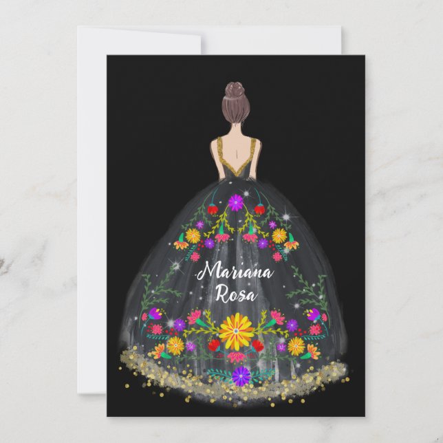 Convite Elegante Quinceanera Mexicana Fiesta Floral Birthd (Frente)