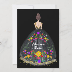 Convite Elegante Quinceanera Mexicana Fiesta Floral Birthd
