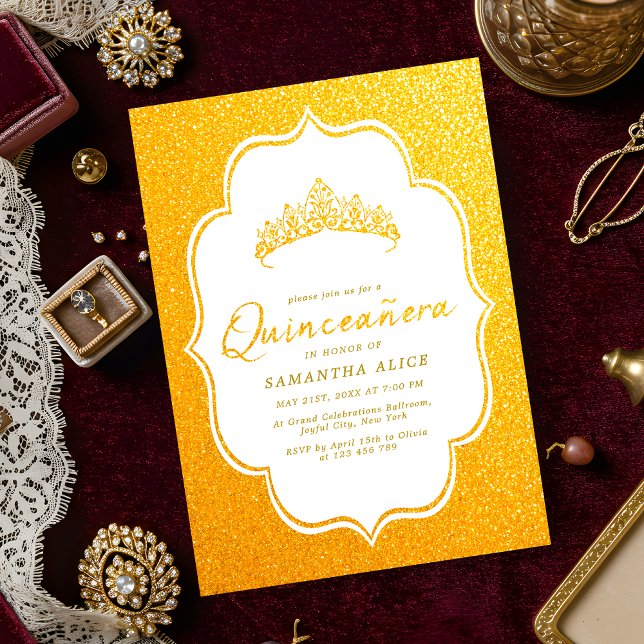 Convite Elegante Quinceanera - Minimalista Dourado (Criador carregado)