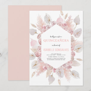 Convite Elegante QUINCEAÑERA Moderno Boho Watercolor Blus