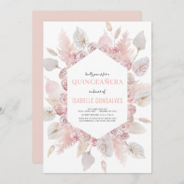 Convite Elegante QUINCEAÑERA Moderno Boho Watercolor Blush