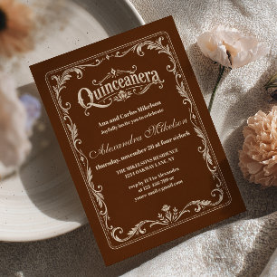 Convite Elegante Quinceañera Ocidental Marrom Marfim