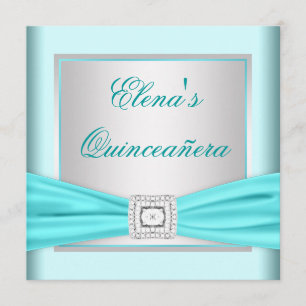 Convite Elegante Quinceanera Prata e Azul Turquesa