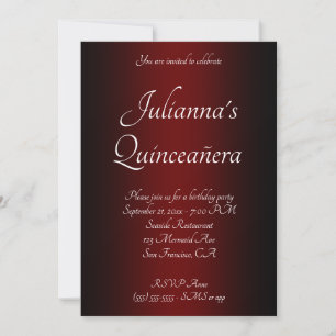 Convite Elegante Quinceañera Preto e Borgonha Ombre