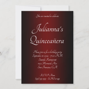 Convite Elegante Quinceañera Preto e Borgonha Ombre