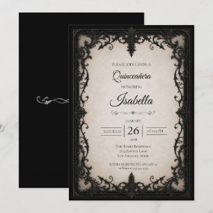 Convite Elegante Quinceañera Preto e Branco