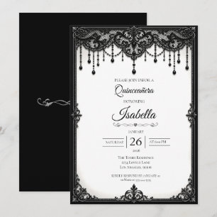 Convite Elegante Quinceañera Preto e Branco