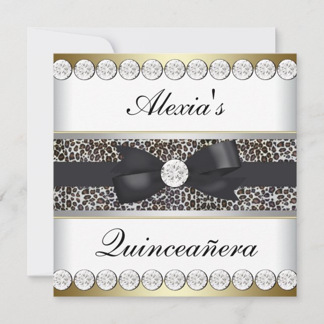 Convite Elegante Quinceanera Preto e Dourado (Frente)