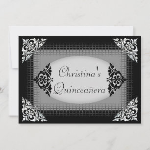 Convite Elegante Quinceañera Preto e Prata