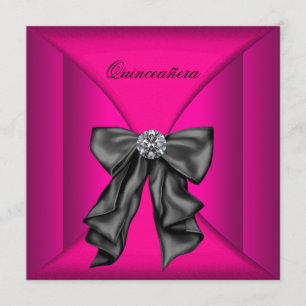 Convite Elegante Quinceanera Preto e Rosa Choque