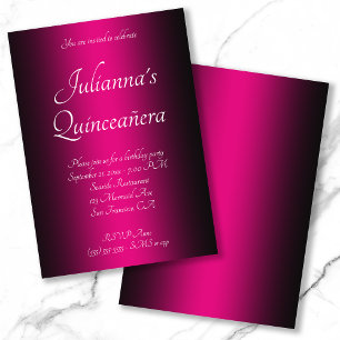 Convite Elegante Quinceañera Preto e Rosa Choque Ombre