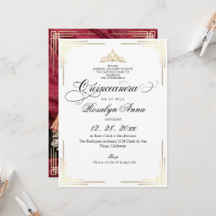 Convite Elegante Quinceañera Princesa de Ouro Branco
