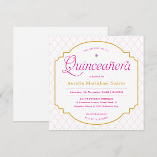 Convite Elegante Quinceañera Rosa Dourado Moderno