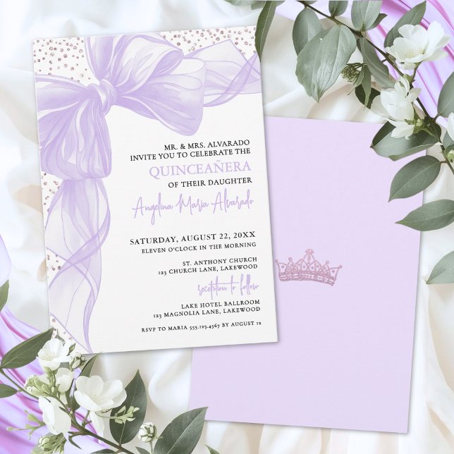 Convite Elegante Quinceanera Roxa (Purple Quinceanera Invitation
)