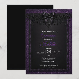 Convite Elegante Quinceañera Roxo Preto