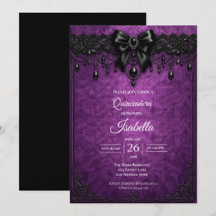 Convite Elegante Quinceañera Roxo Preto