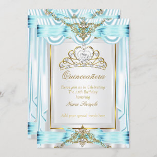 Convite Elegante Quinceanera Teal Azul Prateado Dourado Br
