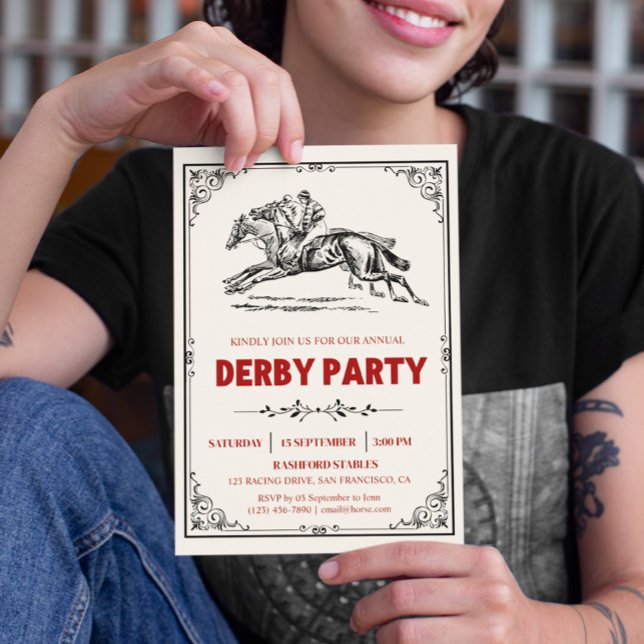 Convite Elegante Raça de Cavalos Derby (Elegant Race Horse Derby Party Invitation)