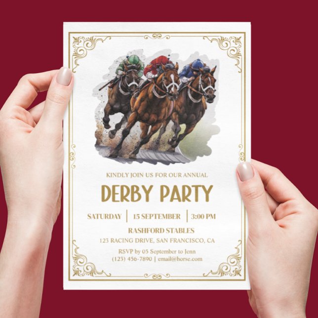 Convite Elegante Raça de Cavalos Derby (Vintage Gold Derby Party Invitation)