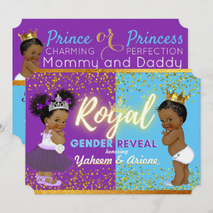 Convite Elegante Real Africano Gênero Revela Roxo e Azul