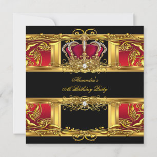 Convite Elegante Real Vermelho Preto Dourado Rainha Aniver