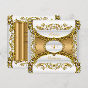 Convite Elegante Rebuscado Dourado Branco Fabuloso 50º Ani