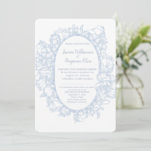 Convite Elegante Recepção de Casamento Azul Floral Casa Ab