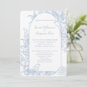 Convite Elegante Recepção de Casamento Azul Floral Casa Ab