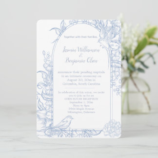 Convite Elegante Recepção de Casamento Azul Floral Casa Ab