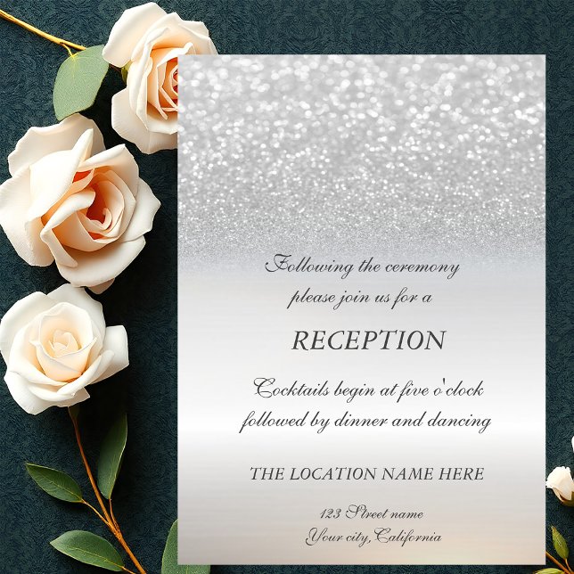 Convite Elegante Recepção de Casamento com Brilho Prateado (Criador carregado)